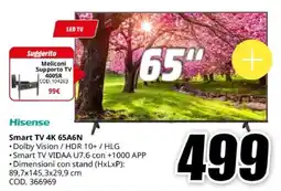 MediaWorld Hisense Smart TV 4K 65A6N offerta