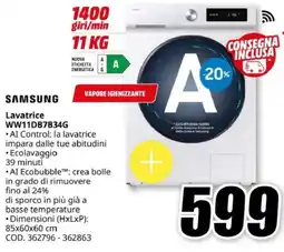 MediaWorld SAMSUNG Lavatrice WW11DB7B34G offerta