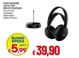 Famila PHILIPS SHC5200BK CUFFIA TV HIFI WIRELESS RICARICABILI offerta