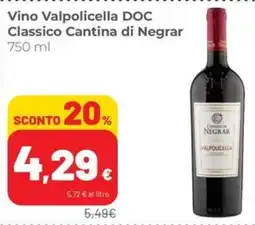 Coop Superstore Vino Valpolicella DOC Classico Cantina di Negrar offerta
