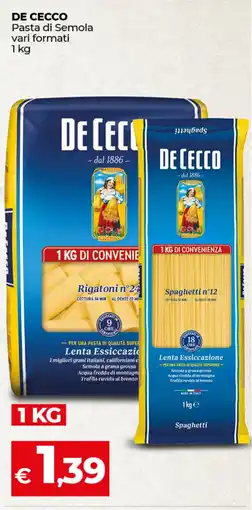 Coop Radenza DE CECCO Pasta di Semola vari formati offerta