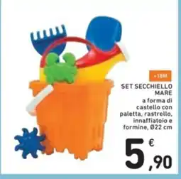 Spazio Conad Set secchiello mare a forma di castello con paletta, rastrello, innaffiatoio e formine, offerta