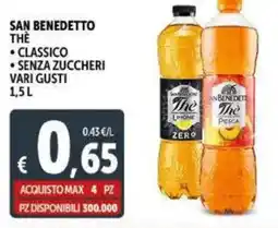 Deco Supermercati San benedetto thè classico senza zuccheri vari gusti offerta