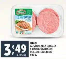 Deco Supermercati Fileni gustosi alla griglia 4 hamburger con pollo e tacchino offerta