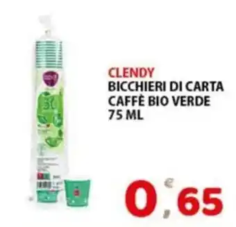 Premium Supermercati Clendy bicchieri di carta caffè bio verde offerta