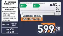 Unieuro Mitsubishi Electric Climatizzatore Monosplit Kit MSZHR25VF offerta