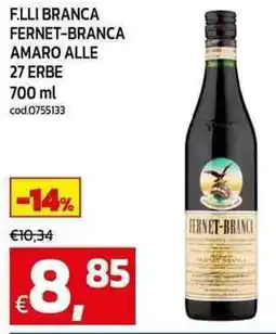 C+C Cash and Carry F.lli branca fernet-branca amaro alle 27 erbe offerta