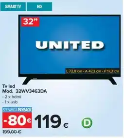 Carrefour UNITED Tv led Mod. 32WV3463DA offerta