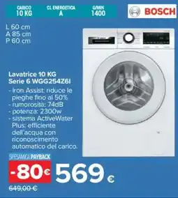 Carrefour BOSCH Lavatrice 10 KG Serie 6 WGG254Z6I offerta