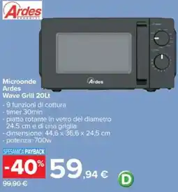 Carrefour Ardes Microonde Wave Grill 20Lt offerta