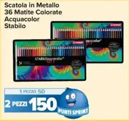 Carrefour Scatola in Metallo 36 Matite Colorate Acquacolor Stabilo offerta