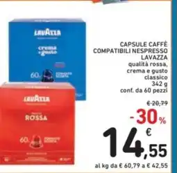 Spazio Conad Capsule caffè compatibili nespresso lavazza qualità rossa, crema e gusto classico conf. da 60 pezzi offerta