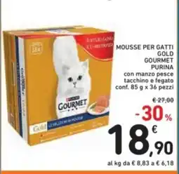 Spazio Conad Mousse per gatti gold gourmet purina con manzo pesce tacchino e fegato conf. pezzi offerta