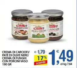 Qui Discount Crema di carciofi/ patè di olive nere/ crema di funghi con porcini vaso offerta