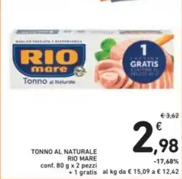 Spazio Conad Tonno al naturale rio mare -17,68% conf. pezzi +1 gratis offerta