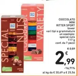 Spazio Conad Cioccolato mini ritter sport tower vari tipi e grammature un esempio: special nuts offerta