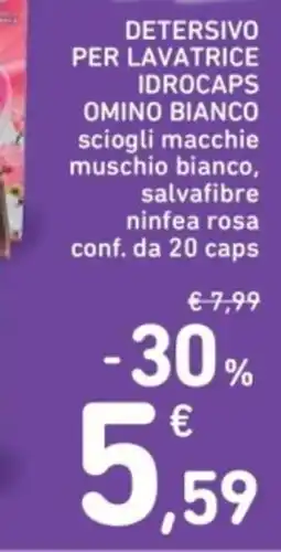 Spazio Conad Detersivo per lavatrice idrocaps omino bianco sciogli macchie muschio bianco, salvafibre ninfea rosa conf. da 20 caps offerta