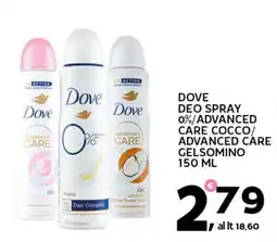 Extra Supermercati Dove deo spray 0%/advanced care cocco/ advanced care gelsomino offerta