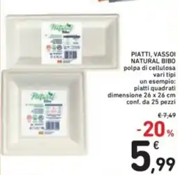Spazio Conad Piatti, vassoi natural bibo polpa di cellulosa vari tipi offerta