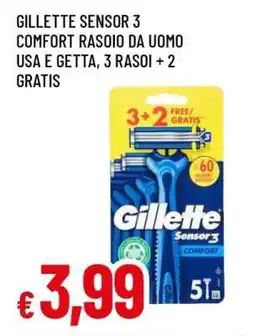 Famila GILLETTE SENSOR 3 COMFORT RASOIO DA UOMO USA E GETTA, 3 RASOI + 2 GRATIS offerta