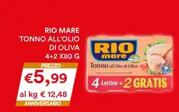 Coop RIO MARE TONNO ALL’OLIO DI OLIVA 4+2 X80 G offerta