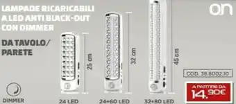 Lampade ricaricabili a led anti black-out con dimmer