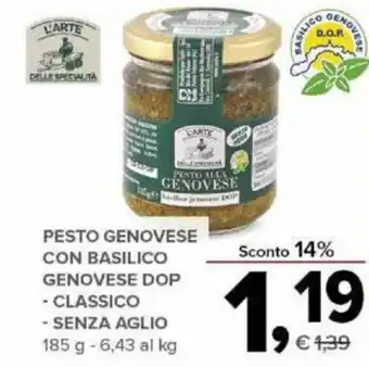Todis Pesto Genovese con Basilico Genovese DOP Classico, Senza Aglio 185g offerta