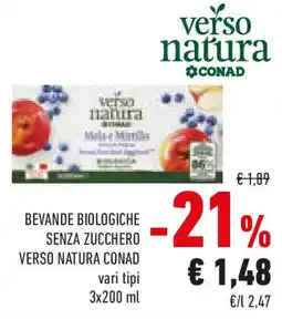 Conad Bevande biologiche senza zucchero VERSO NATURA CONAD offerta