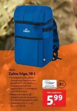 Lidl CRIVIT Zaino frigo, 10 L offerta