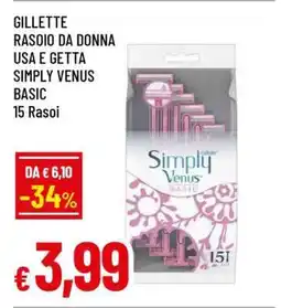 Famila GILLETTE RASOIO DA DONNA USA E GETTA SIMPLY VENUS BASIC offerta
