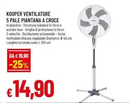 Famila KOOPER VENTILATORE 5 PALE PIANTANA A CROCE offerta