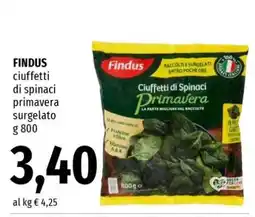 Famila FINDUS ciuffetti di spinaci primavera surgelato offerta
