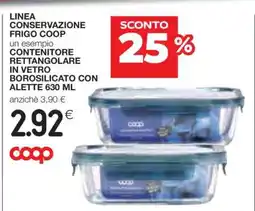 Coop CONTENITORE RETTANGOLARE IN VETRO BOROSILICATO CON ALETTE 630 ML offerta