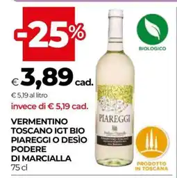 Coop VERMENTINO TOSCANO IGT BIO PIAREGGI O DESÌO PODERE DI MARCIALLA offerta