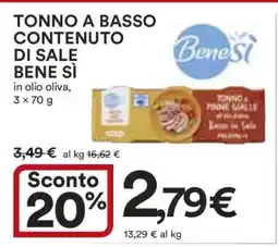 Coop TONNO A BASSO CONTENUTO DI SALE BENE SÌ offerta