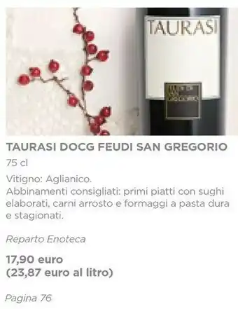Esselunga Feudi san gregorio taurasi docg offerta