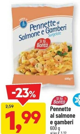 Pennette al salmone e gamberi