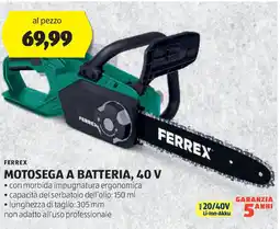 ALDI Ferrex motosega a batteria, 40 v offerta