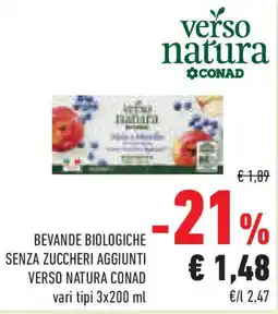 Conad Superstore Bevande biologiche senza zuccheri aggiunti VERSO NATURA CONAD offerta