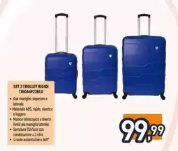 Unieuro SET 3 TROLLEY RIGIDI TRIO46923BLU offerta