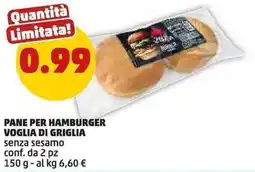 PENNY Pane per hamburger voglia di griglia senza sesamo conf. da 2 pz offerta