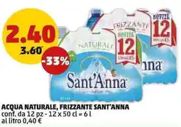 PENNY Acqua naturale, frizzante sant'anna conf. da 12 pz - offerta
