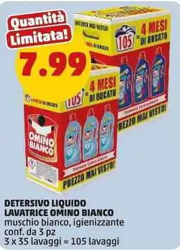 PENNY Detersivo liquido lavatrice omino bianco muschio bianco, igienizzante conf. da 3 pz offerta