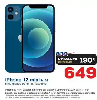 Euronics Iphone 12 mini 5.4'' 64 gb offerta