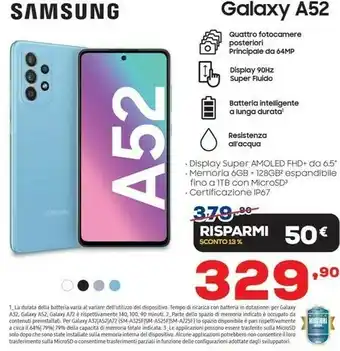 Euronics Galaxy a52 6.5'' 6 gb 128 gb offerta