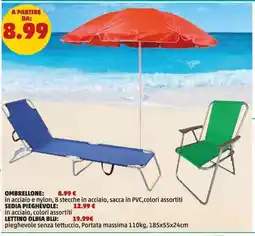 PENNY Ombrellone: in acciaio e nylon, 8 stecche in acciaio, sacca in pvc,colori assortiti offerta