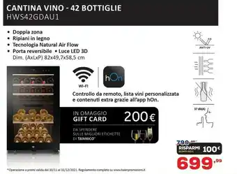 Euronics Cantina vino 42 bottiglie hws42gdau1 offerta