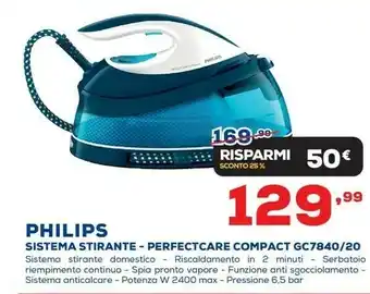 Euronics Gc7840/26 ferro da stiro a caldaia 2400 w 1,5 l steamglide blu, bianco offerta