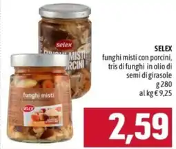 Famila SELEX funghi misti con porcini, tris di funghi in olio di semi di girasole offerta