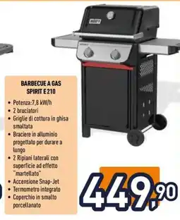 Unieuro weberBARBECUE A GAS SPIRIT E 210 Barbecue a gas spirit E 210 offerta